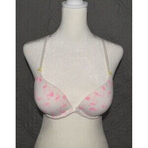 Victoria’s Secret Push Up Bra 32C Pink Flamingo Print Padded Adds Cup Size